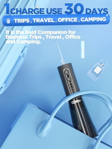 Water Dental Flosser Teeth Pick: WELLFINE Portable Cordless 4 Modes Flossers Pic 300ML Rechargeable Floss Pik Powerful IPX7 Waterproof Oral Irrigator for Cleaning Gum Care Braces for Home Travel