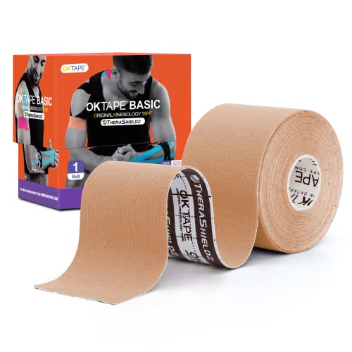 OK TAPE Kinesiology Tape, Basic Original Cotton Elastic Athletic Tape for Support and Recovery, Sports Tape Therapeutic Pain Relief, 2in×16.4ft Uncut Roll - Pink