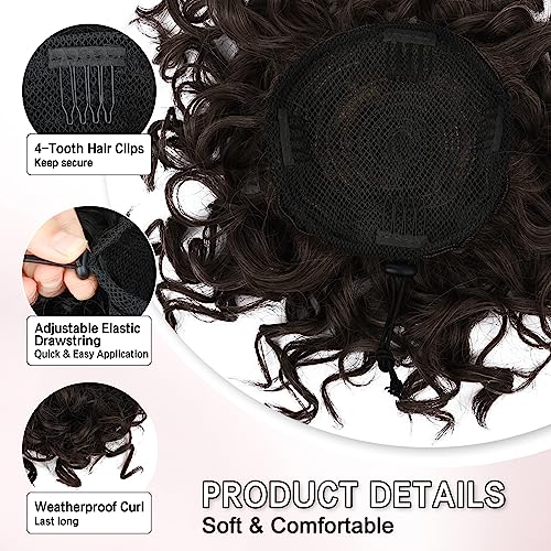 Lommel Messy Bun Hair Piece for Women 70g Elastic Drawstring Loose Wave Curly Hair Buns HairPiece Synthetic Hair Bun Hair Extensions for Women Daily Use(Dark Brown)