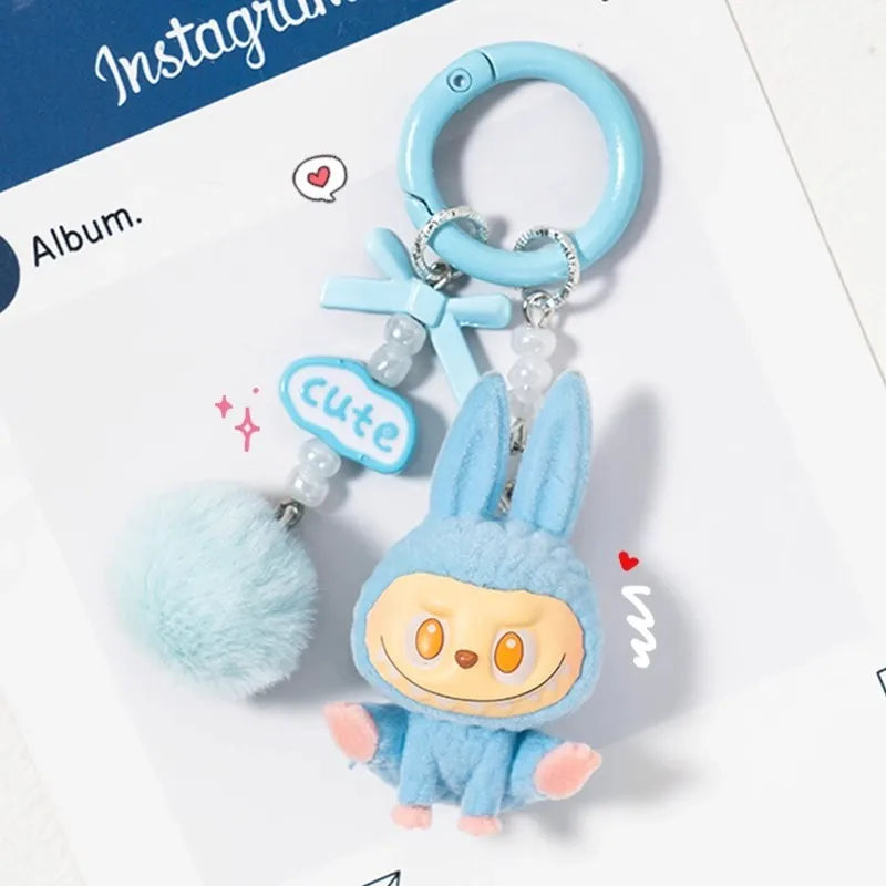 New Flocking Mini Labubu Keychain Bag Pendant
