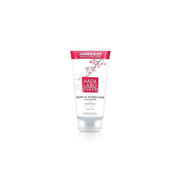 Hada Labo Tokyo Gentle Hydrating Foaming Facial Cleanser, Fragrance-Free Sensitive Skin Face Wash with Hyaluronic Acid and Conditioning Agents Soften Skin, Locks In Moisture, 5.0 Oz