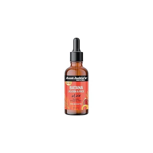 Aunt Jackie's Curls & Coils Batana, Jojoba Rice Elixir Hair and Scalp Oil, 2 fl oz - Revitalize, Strengthen Shine