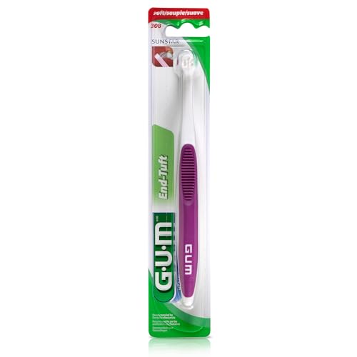 GUM End Tuft Toothbrush - Extra Small Head for Hard-to-Reach Areas - Implants, Back Teeth, and Wisdom Teeth - Soft Dental Brush for Adults (6pk)