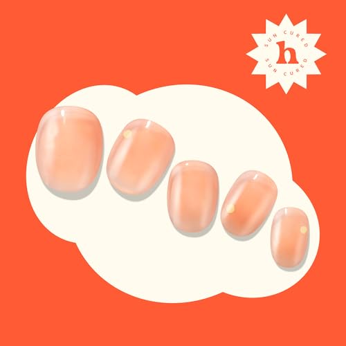 Semi Cured Gel Nail Strips | No LED Lamp Needed | Summer, Solid, Orange | Easy Apply & Remove, Salon Quality | Includes 28 Strips, 1 Prep Pads, Nail File & Wooden stick - Hey, Apricot Syrup