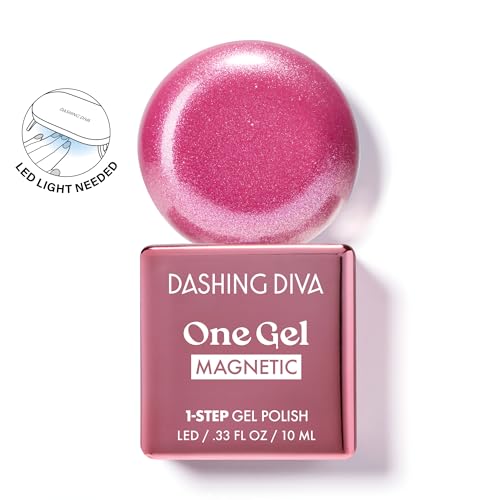 Dashing Diva One Gel Magnetic Starter Kit - Villainous - 3 in 1 Base Coat, Nail Color & Top Coat - Magnetic Polish - 9-Piece Manicure Set with LED Gel Lamp
