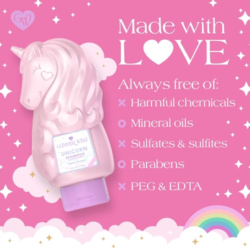Glimmer Wish Unicorn Kids Shampoo, Paraben and Sulfate Free Shampoo for Soft and Manageable Hair, Kids Hair Care, Cotton Candy Scent, 12 Fl Oz