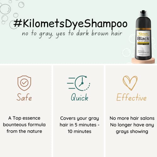 BLACK Hair Dye Shampoo 400ml- 100% Grey Coverage in Minutes- Ammonia Free Hair Color Shampoo Cover Gray Silver Hair- Instant Darkening Coloring At Home- Gift for Mom Dad