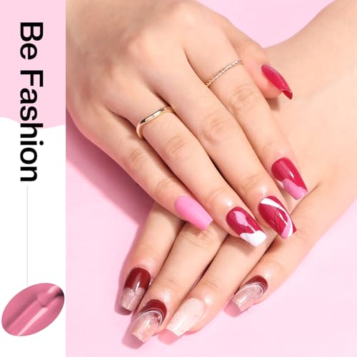 Morovan Fingernail Nail Polish Set: Hot Pink Nail Polish Kit Air Quick Dry Regular Finger Nail Polish Pack for Women Gift Holiday