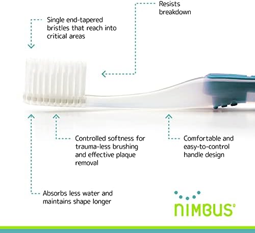NIMBUS Extra Soft Toothbrushes (Regular Size Head), Periodontist Design Tapered Bristles for Sensitive Teeth & Receding Gums (5 Pack, Colors May Vary)