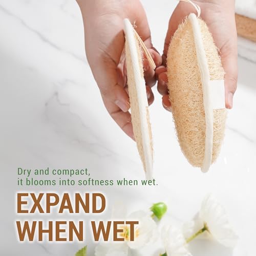 Vietnamese Natural Loofah Exfoliating Body Scrubber Pads, 100% Plant-Based Shower Luffa Sponge, Bath Loofah for Women Men, 2-Pack