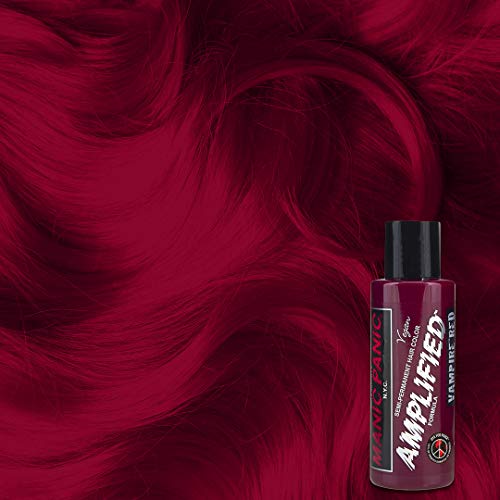 MANIC PANIC Vampire Red Amplified Semi-Permanent Hair Dye - Deep Blood Red Shade Can Give Burgundy Tones to Unbleached Hair - Works on Dark & Light Shades - Vegan, PPD & Ammonia Free (4oz)