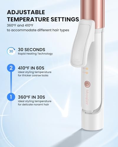 Dual Voltage Curling Iron, Mini Travel Size Curling Iron for European, 1 1/4 Inch Ceramic Plates Hair Straightener with Adjustable Temperature, European Plug Included