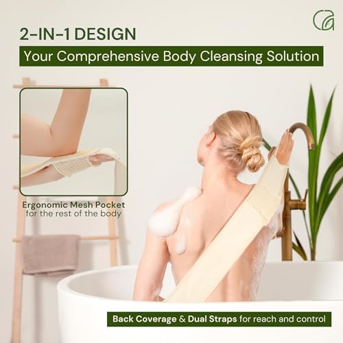 Chill Ah Premium Back Scrubber, Exfoliating Natural Loofah Multi-Function Back Scrubber for Shower, Gift for Mom