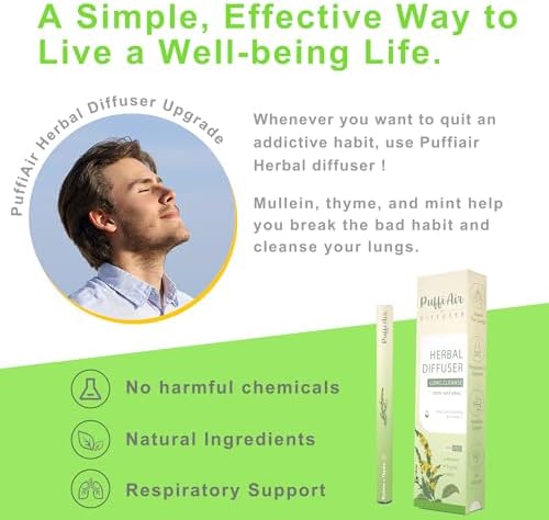 Mullein Herbal Diffuser Upgraded with Extracts of Mullein, Thyme and Mint for Cleansing Lungs, Improving Breathing and Oral Air Freshening