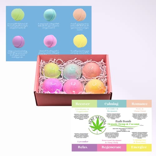 Variety 6 Pack Bath Bombs Organic Hempseed & Organic Coconut Oil Handmade in the USA