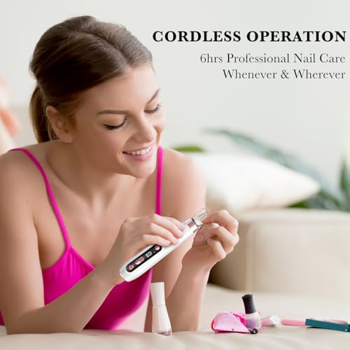 ENGERWALL Professional Manicure Pedicure Kit, Electric Nail File Set, Portable Cordless Electric Nail Drill Machine, 10 Speeds Nail Care Tool for Grind Trim Polish, White