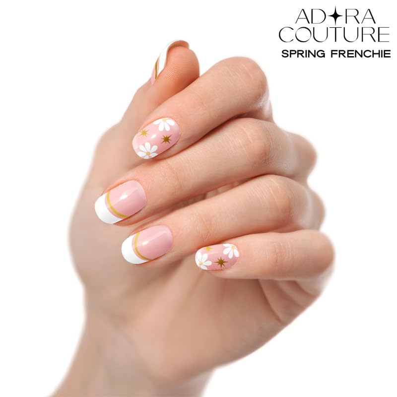 Semi Cured Gel Nail Strips with 20 Pieces, Salon Quality Nail Wraps for Women, Petal French UV Gel Nail Stickers, UV Light Required, Spring Frenchie