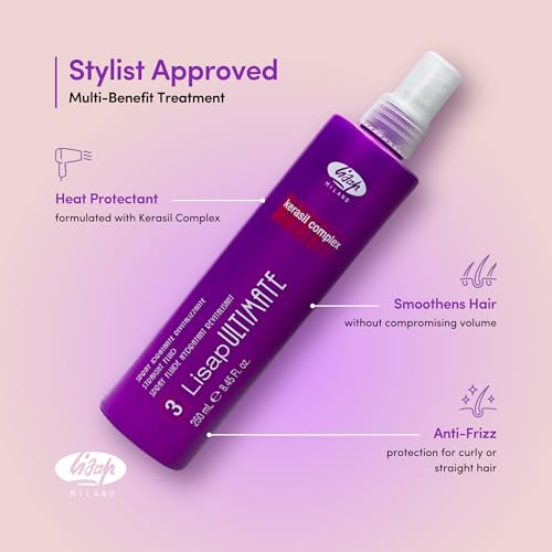 Lisap Heat Protectant for Hair, Ultimate Straight Fluid Hair Spray, Anti Frizz Hair Products, Thermal Protection Hydrating, Strengthening, Straightening & Styling Spray, For All Hair Types, 8.45 fl oz