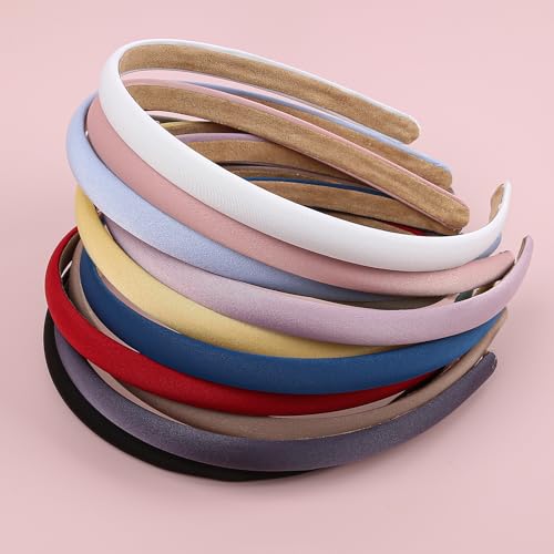 XIMA Solid Fabric Headbands for Women and Girls, 10mm Soft Satin Thin Non-Slip Hairbands, Set of 12