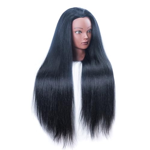 YK 26" Multicolored Synthetic Fiber Hair Mannequin Head with Clamp Stand - Cosmetology Doll Head