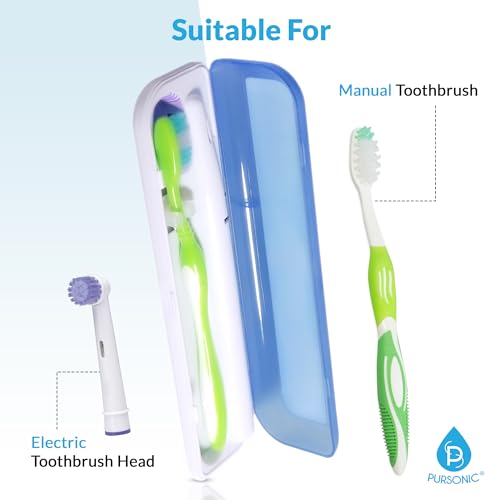 Pursonic Portable UV Toothbrush Sanitizer Case - Travel Toothbrush Sanitizer and Holder - For Electric and Manual Brush Heads with UV Light & Auto Shut Off Timer