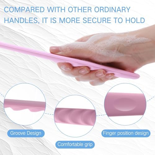 Sunnyray 2 Pack 15 Inch Soft Silicone Back Scrubber with Long Handle, Scrubber Anti Slip for Shower, Bath Body Brush, Improved Skin Health Can Produce Foam for Men and Women(Pink,Nordic Blue)