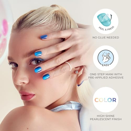 KISS colorFX by imPRESS Press On Nails , ‘Starry’, Solid Light Pink with Pearlescent Finish, Short Oval, New & Improved Adhesive, Includes 30 Fake Nails, Prep Pad, 1 Manicure Stick, 1 Mini Nail File