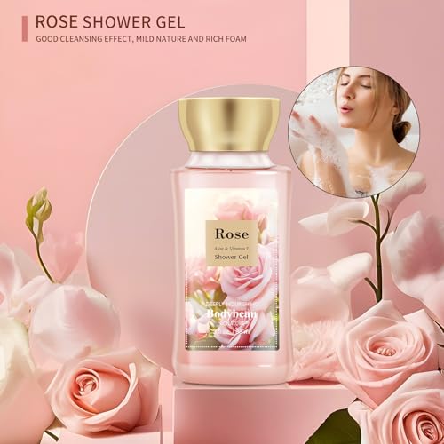 Portable Bath and Body Care Travel Set for Women & Girls, Rose 3PCS Set - Shower Gel, Body Lotion, Body Mist, Personal Body Care Gift Set for Birthday Mother's Valentine's Day Gifts for Her