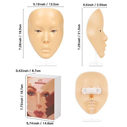 Makeup Practice Face, 5D Reusable Silicone Make up Practice Board Mannequin Face with Makeup Brushes Sponge Set and Eyeshadow Board Kit for Emerging Artist, Girl's Gift, Yellow