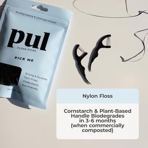 PUL Dental Floss Picks – Mint Teeth Flossers for Deep Cleaning, Removing Food Particles & Plaque – Shred-Resistant Nylon Floss, Plant-Based Handle, Fluoride Free – for Adults & Kids (200 Count)