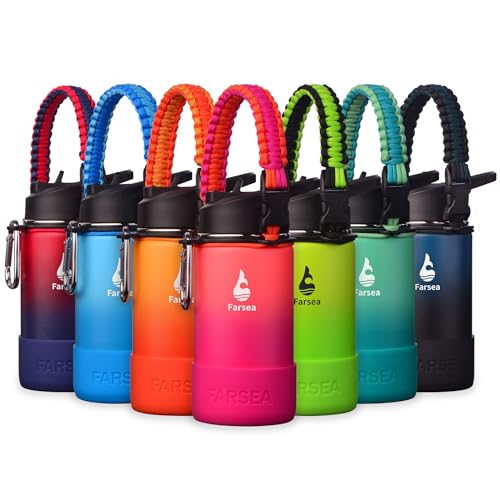 Farsea Insulated Water Bottle With Paracord Handle, Protective Boot and 2 Lids (Straw Lid & Spout Lid), Stainless Steel Water Bottle Wide Mouth, Double Wall Sweat-Proof BPA-Free, 18 oz