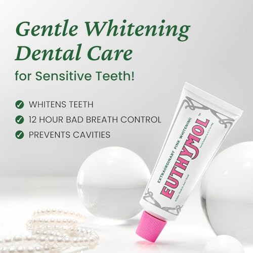 EUTHYMOL Whitening Toothpaste (3.7fl oz) - Stain Removal in 2 Weeks, Long-Lasting Freshness for Sensitive Gum & Teeth. Bad Breath, Cavity Prevention. Recyclable Aluminum Tube