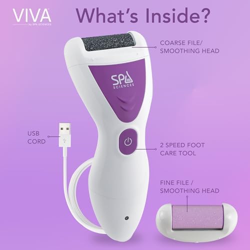Spa Sciences Viva Most Powerful Pedicure Tool Available-Professional Electronic Foot Smoothing Pedi Tool for Removing Hard, Dry, Cracked Skin/Calluses on Feet, Rechargeable-2 Treatment Heads Included