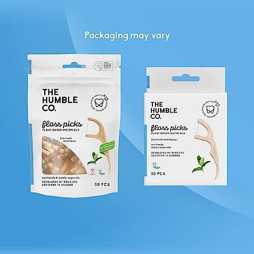 The Humble Co. Floss Picks (200 Count) – Plant Based Dental Floss Picks for Superior Oral Care, Dental Hygiene, and Gum Health, Cruelty Free Tooth Floss Picks (Mint, Single Thread)