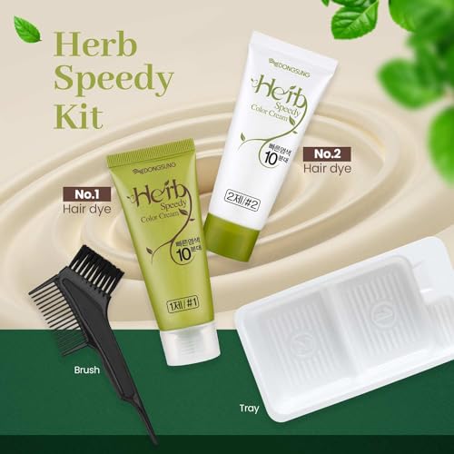 DONGSUNG Herb Speedy Color Cream (Dark Brown, 1 Pack), PPD-Free Ammonia-Free Vegan Hair Dye with Sun Protection, Odorless, Gentle for Sensitive Scalp, No Eye or Scalp Irritation