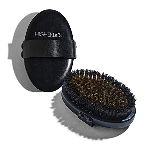 HigherDOSE Supercharge Body Brush Exfoliator - Lymphatic Drainage Dry Brush to Accelerate Drainage of Toxins & Fat with Ion-Charged Copper Bristles - Helps to Reduce Cellulite & Soften Skin