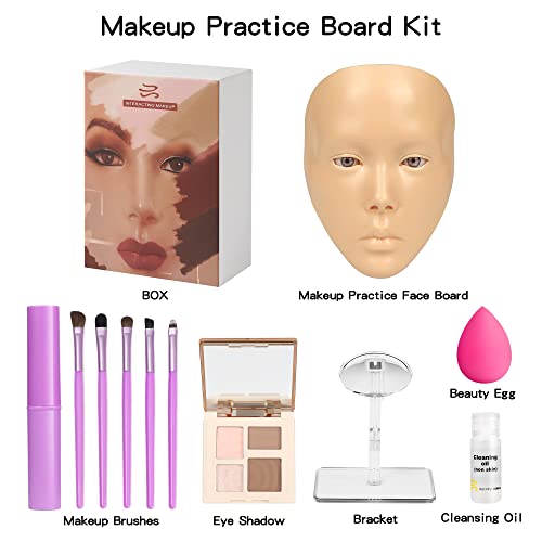 Makeup Practice Face, 5D Reusable Silicone Make up Practice Board Mannequin Face with Makeup Brushes Sponge Set and Eyeshadow Board Kit for Emerging Artist, Girl's Gift, Yellow