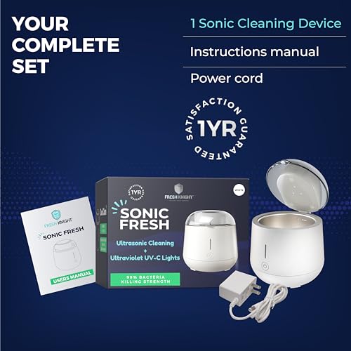 Fresh Knight Ultrasonic Retainer Cleaner, 45kHz Retainer Cleaner Machine for Denture Cleaner, Retainer Cleaner, Mouth Guard Cleaner, Night Guard Cleaner, Denture Cleaner with 200ML Dental Cleaning Pod