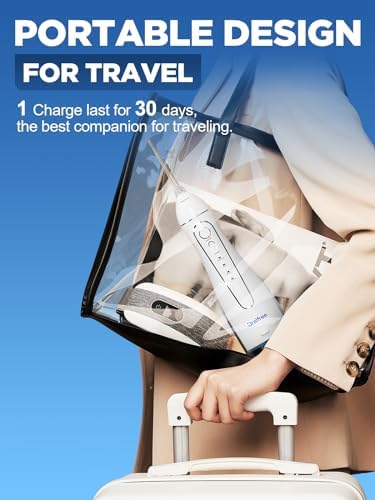Oralfree Water Dental Flosser Cordless for Teeth Cleaning - 4 Modes Oral Irrigator 300ML Braces Flossers Cleaner, Rechargeable Portable IPX7 Waterproof Powerful Battery for Travel Home