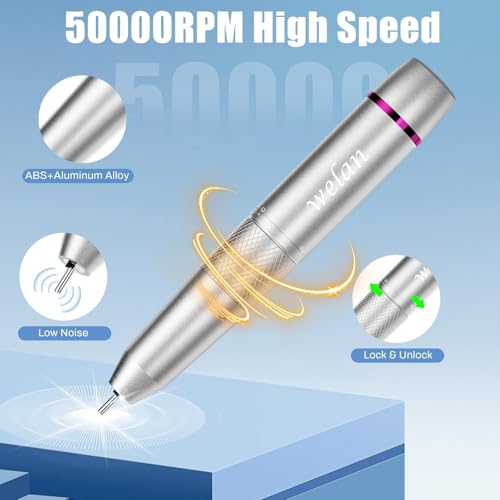 Electric Nail Drill Professional 50000RPM, 2025 Pro Fast Removal Electric Nail File for Acrylic Gel Nails, 6000mAh Rechargeable Nail Drill Machine, Efile Kit with 12pcs Bits for Manicure Salon Home