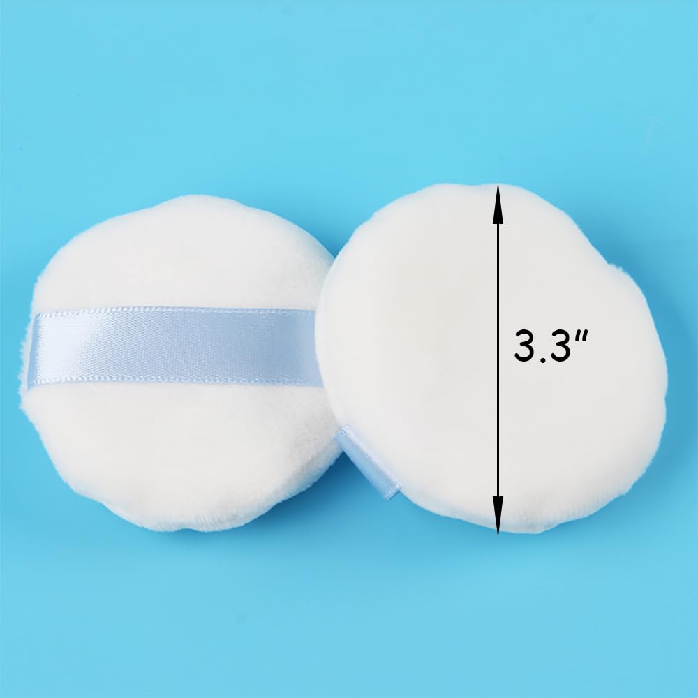 Ultra Soft Powder Puff and Container 3.3" High Density Velvet Dusting Washable Reusable Powder Puff,Body Powder Puff and Glass Jar Holder Loose Powder Box with Puff for Face Makeup(Grey-blue)