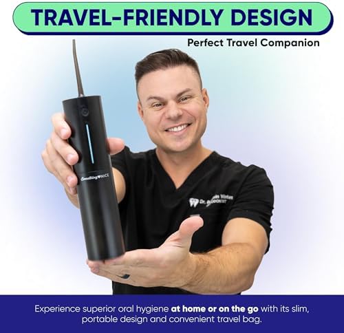 SOMETHING NICE AquaClean Duo Water Flosser - Portable, Waterproof, Includes Nozzles, Magnetic Charger, & Travel Bag | Dentist Designed Cordless Flosser for Teeth Cleaning Ideal for Braces (Black)
