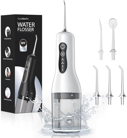 Water Flosser Teeth Cleaner, 4 Modes Rechargeable Portable Cordless Oral Irrigator 260ML Electric Dentel Flossers With DIY Strength, IPX7 Waterproof Travel Flossing Cleaning Picks for Home Light White