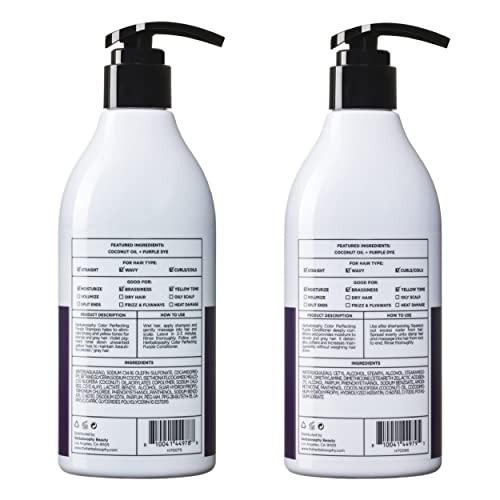 Purple Shampoo & Conditioner Set for Blonde Gray Hair, Eliminates Brassy and Yellow Tones, Infused with Cocos Nucifera Oil, Free of Sulfate, Parabens and Gluten, 2 x 16.9 Fl Oz