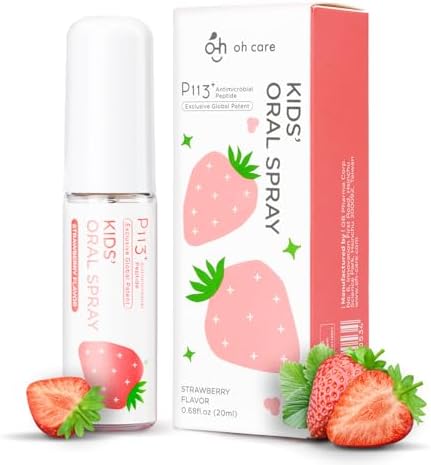 Mouth Spray for Kids, Toddler Toothpaste Helper, Fluoride Free Baby Toothpaste Cavity Protection, Oral Care with Natural P113+ Antibacterial Peptide - for Newborns to Age 6, Strawberry