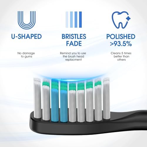 Electric Toothbrush, Sonic Type for Adults & Teens, 8 Brush Heads, Travel Case, 6 Modes, 40000 VPM Electric Motor, IPX7 Waterproof, 2 Minutes Timer, Wireless Charging, One Charge for 100 Days（Black）