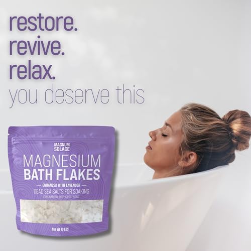Magnesium Bath Flakes - Dead Sea Salt – Dead Sea Salts for Soaking – Magnesium Flakes for Bath - Enhanced with Lavender (3 Pound)
