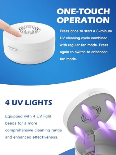 Voraiya UV Retainer Case Braces Box with Fan and Mirror – Compact Dental Case for Aligners, Mouth Guards, Night Guards, and Teeth Braces – White