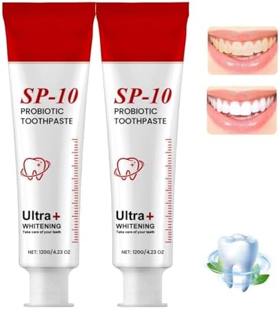 SP-10 Toothpaste Official, Sp-10 Probiotic Toothpaste, Ultra Whitening Sp 10, Deep Cleaning, Super Whitening & Stain Removal, SP 10 Fresh Mint Breath Formula with Probiotic (2 PCS)