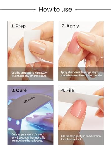 ohora Semi Cured Gel Nail Strips (N Pastel) - Yellow, Ombre, Works with Any UV/LED Lamps, Salon-Quality, Long Lasting, Easy to Apply & Remove - Includes 2 Prep Pads, Nail File & Wooden Stick